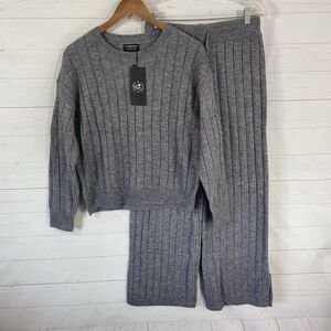 S Christina Womens 100% Cashmere Sweater & Pant Set L/XL Gray New